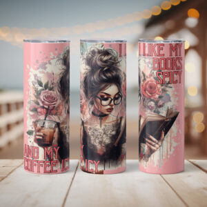 I Like My Books Spicy and Coffee Icy -  Skinny Matte Tumbler, 20oz