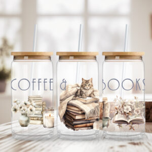 Coffee & Books CAT - Sipper Glass 16oz
