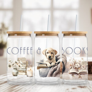 Coffee & Books DOG- Sipper Glass 16oz