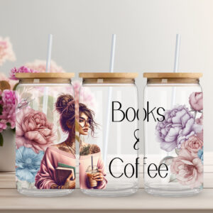 Books & Coffee - Sipper Glass 16oz