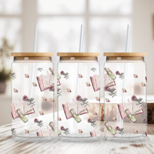 Rose and Vintage Book - Sipper Glass 16oz